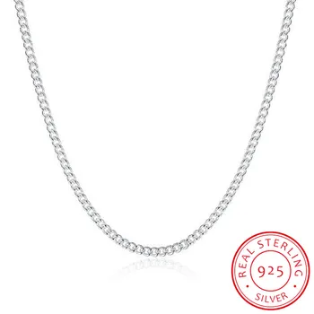 

Women's 2mm Side Chain 925 Sterling Silver 16"18"20"22"24" Short Long Fit Charms Necklaces Colar De Prata