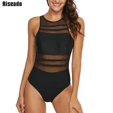 Riseado mulher maiô uma peça 2020 push up malha alta pescoço maiô verão beach wear sexy sem costas fatos de banho(China)
