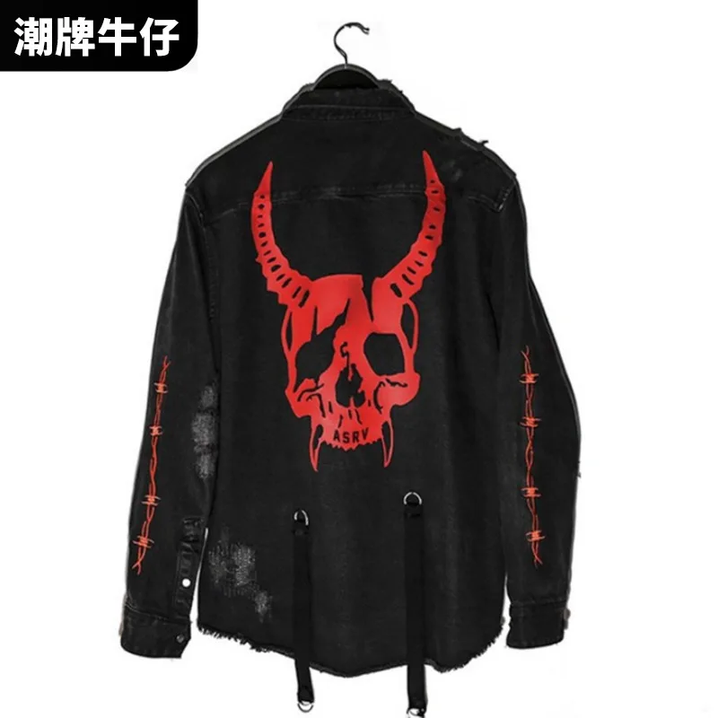 2021 Men's Gothic Denim Jacket Loose Plus Size Skull Print Top Brand Multi-pocket Jacket Slim Fit Quality Mens Punk Jacket Coats
2021 Men's Gothic Denim Jacket Loose Plus Size Skull Print Top Brand Multi-pocket Jacket Slim Fit Quality Mens Punk Jacket Coats