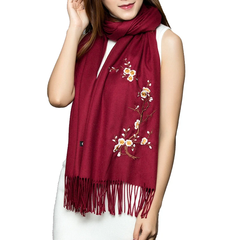 Plum embroidery winter scarf for women solid cashmere pashmina scarves elegant lady long tassel scarves bufandas invierno mujer
Plum embroidery winter scarf for women solid cashmere pashmina scarves elegant lady long tassel scarves bufandas invierno mujer