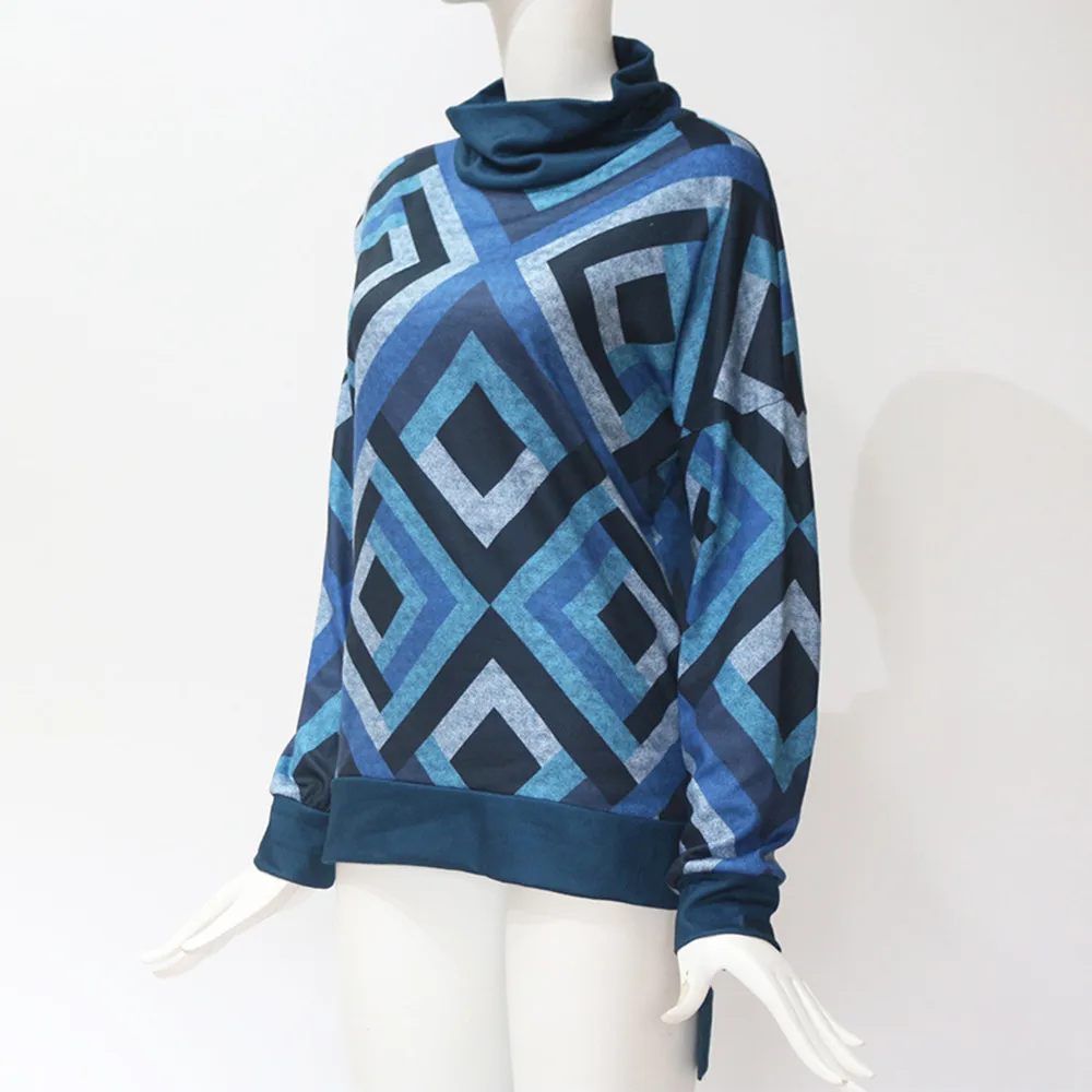 Jaycosin Fashion Casual Lady Long Sleeve Loose Geometric Turtleneck Knitted Sweater Stylish Comfortable Soft Elegant Fit Top
