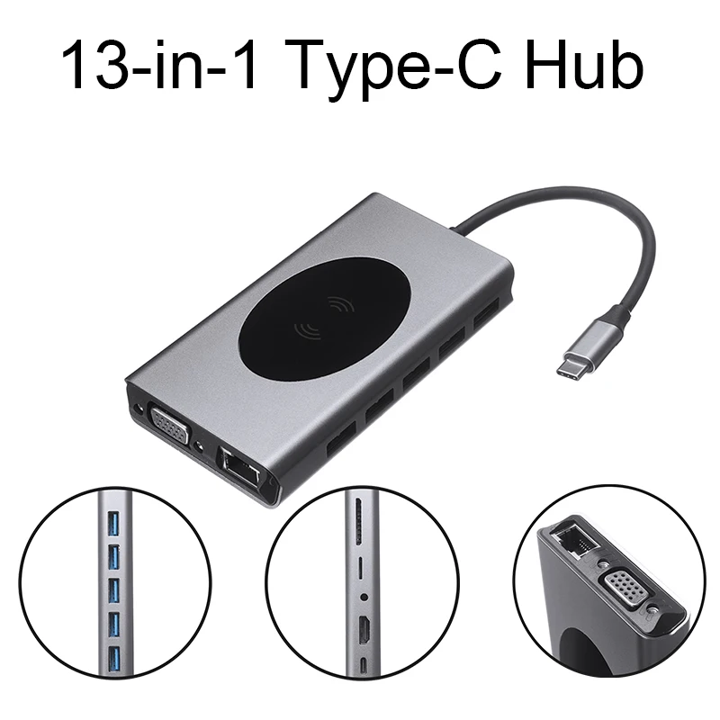 POHIKS 1pc Portable 13-in-1 Laptop Expansion Docking Station High Speed USB 3.0Type-C to HDMI-compatible PD VGA Hub Adapter | Компьютеры и