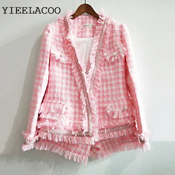 Pink Plaid tweed jacket +shorts suit Fringed pearl buckle autumn / winter women's jacket ladies 2 pieces shorts suit
Pink Plaid tweed jacket +shorts suit Fringed pearl buckle autumn / winter women's jacket ladies 2 pieces shorts suit