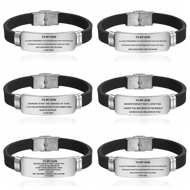 Men's Bracelet TO MY SON Never Forget That I LOVE YOU from Mom Dad Courage Silicone Bracelets for Men Boy Length Adjustable
Men's Bracelet TO MY SON Never Forget That I LOVE YOU from Mom Dad Courage Silicone Bracelets for Men Boy Length Adjustable