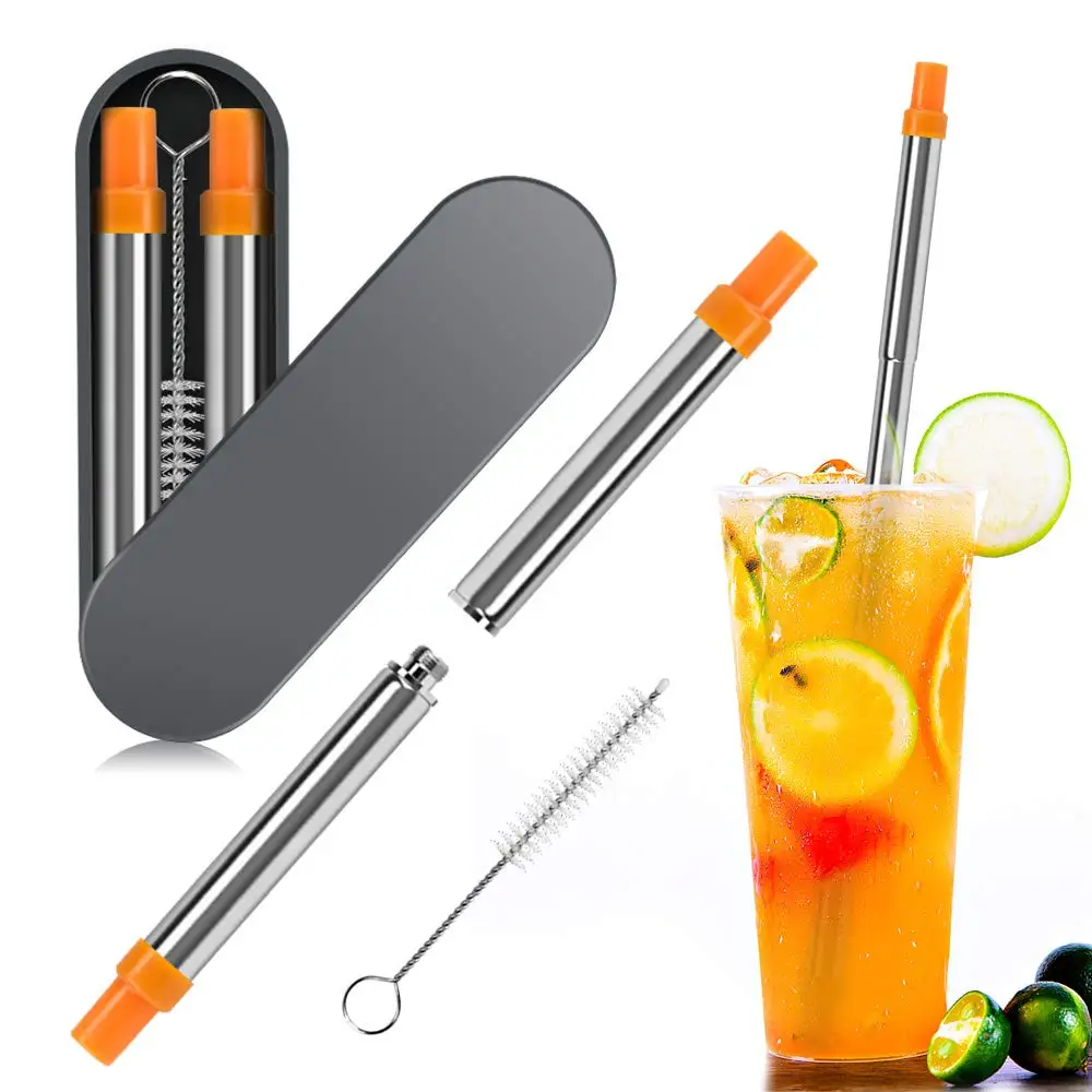 

Reusable Collapsible Straws Telescopic Straw Stainless Steel Food-grade Foldable Compact & Portable Drinking Straw with Cleaning