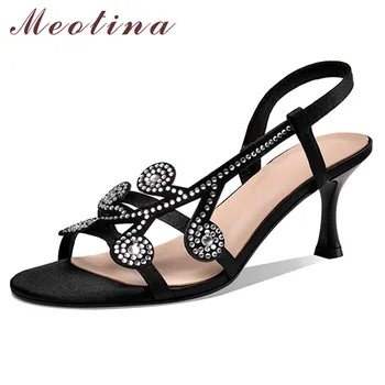 Meotina Women Sandals Crystal Flower High Heels Shoes Round Toe Stiletto Heel Footwear Summer Party Sandals Female Pink Black 
Meotina Women Sandals Crystal Flower High Heels Shoes Round Toe Stiletto Heel Footwear Summer Party Sandals Female Pink Black