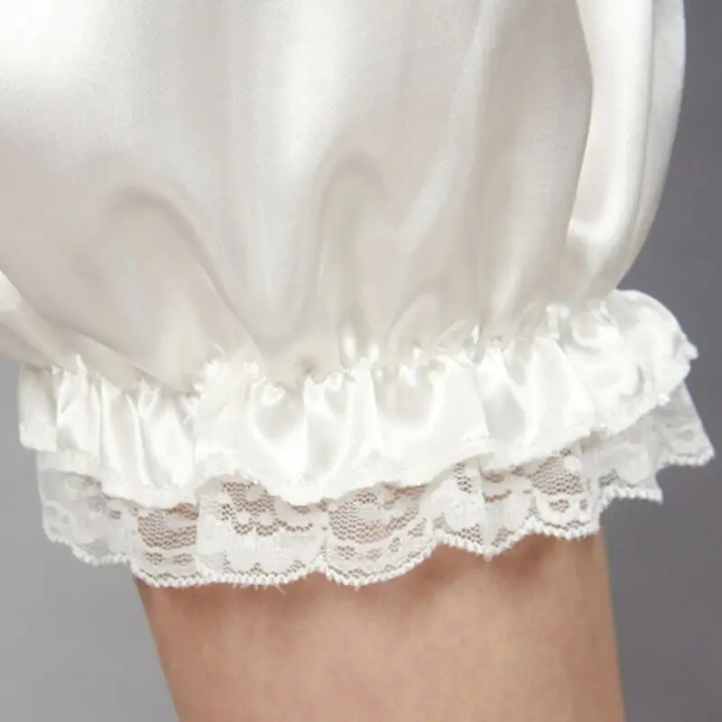 Women Imitation Silk Bloomers Ruffles Lace Trim Panties Victorian Pumpkin Shorts