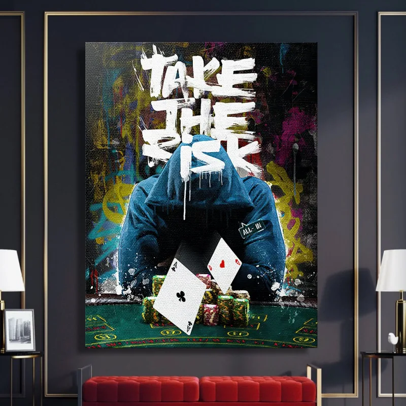 Фото Wall Art взять на себя риск Печать холсте домашний декор Плакаты и принтом покер