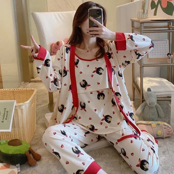3373# 3PCs/set Cartoon Printed 100% Cotton Maternity Nursing Sleepwear Nightwear for Pregnant Women Pregnancy Pajamas Lounge Set
3373# 3PCs/set Cartoon Printed 100% Cotton Maternity Nursing Sleepwear Nightwear for Pregnant Women Pregnancy Pajamas Lounge Set