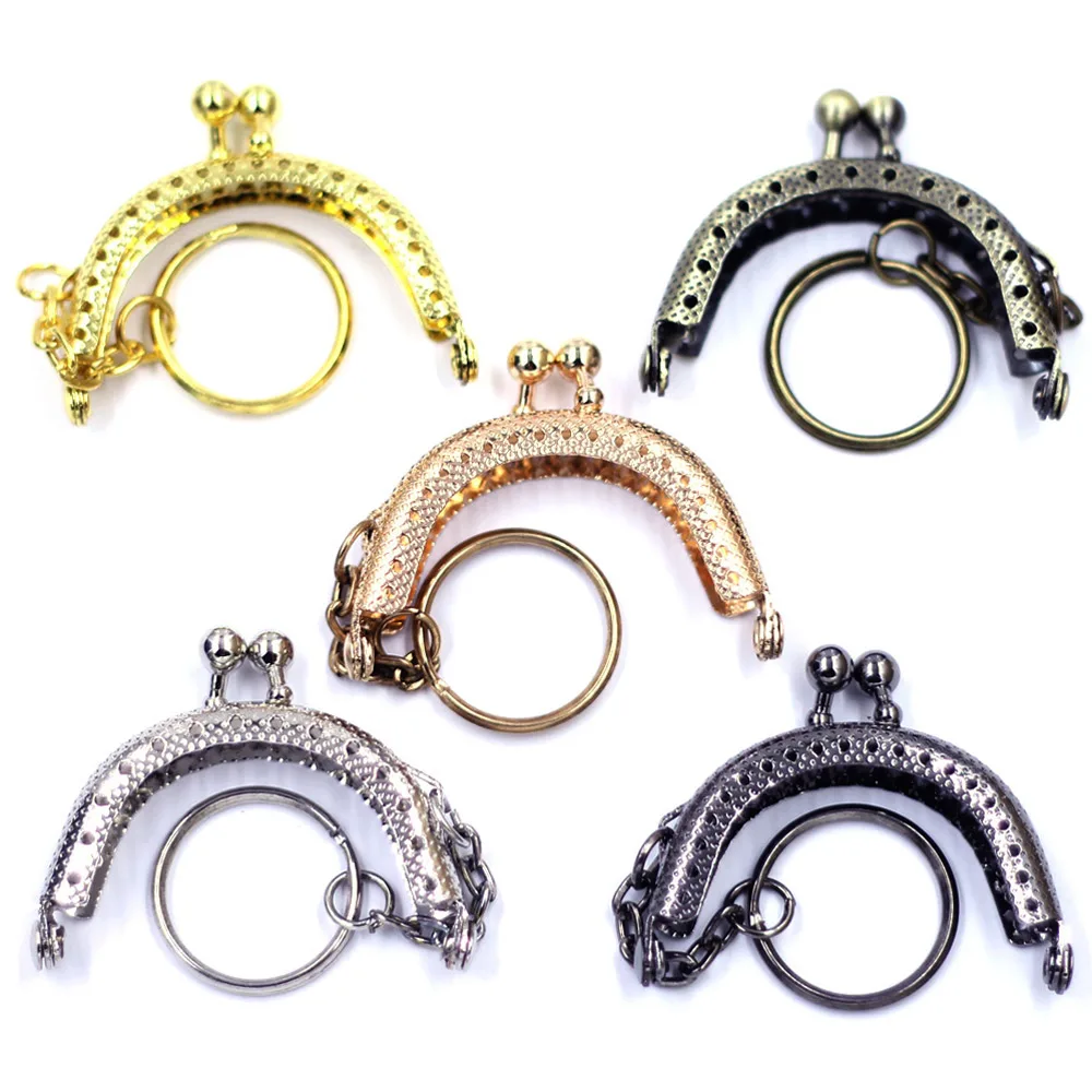

25Pcs Kiss Clasps Clips Lock With Key Rings Chains Clutch Metal Arch Frame Fermoir For Purse Bag Handle 5x4cm