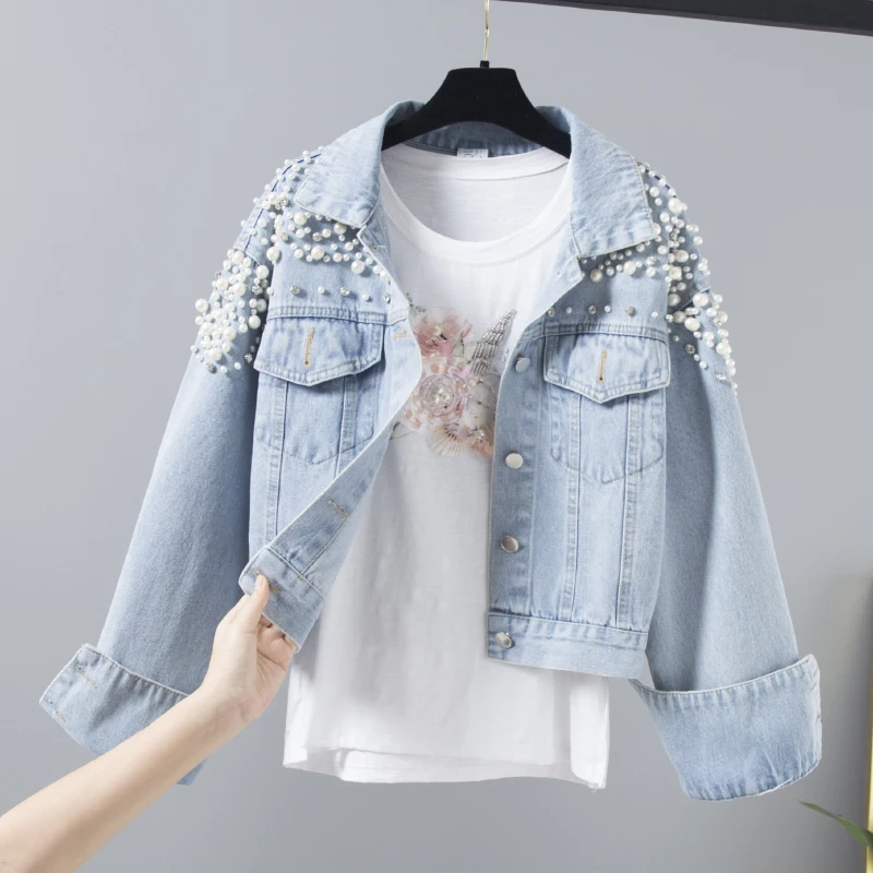 Harajuku Beading Short Denim Jacket Women Vintage Big size Loose Bomber Jeans Jacket Women Basic Coat Outerwear Chaqueta Mujer
Harajuku Beading Short Denim Jacket Women Vintage Big size Loose Bomber Jeans Jacket Women Basic Coat Outerwear Chaqueta Mujer