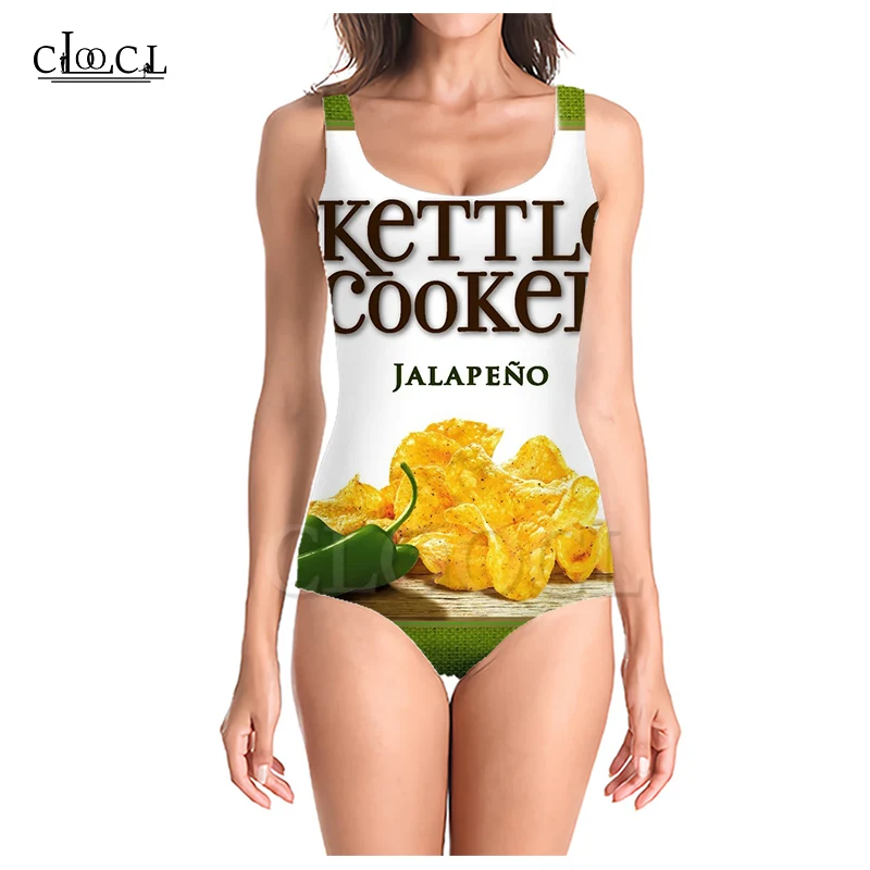 

CLOOCL 2021 New Delicious Potato Chips Food 3D Print Fashion Sleeveless Sexy One-Piece Swimwear Summer Ladies Beach Swimsuits