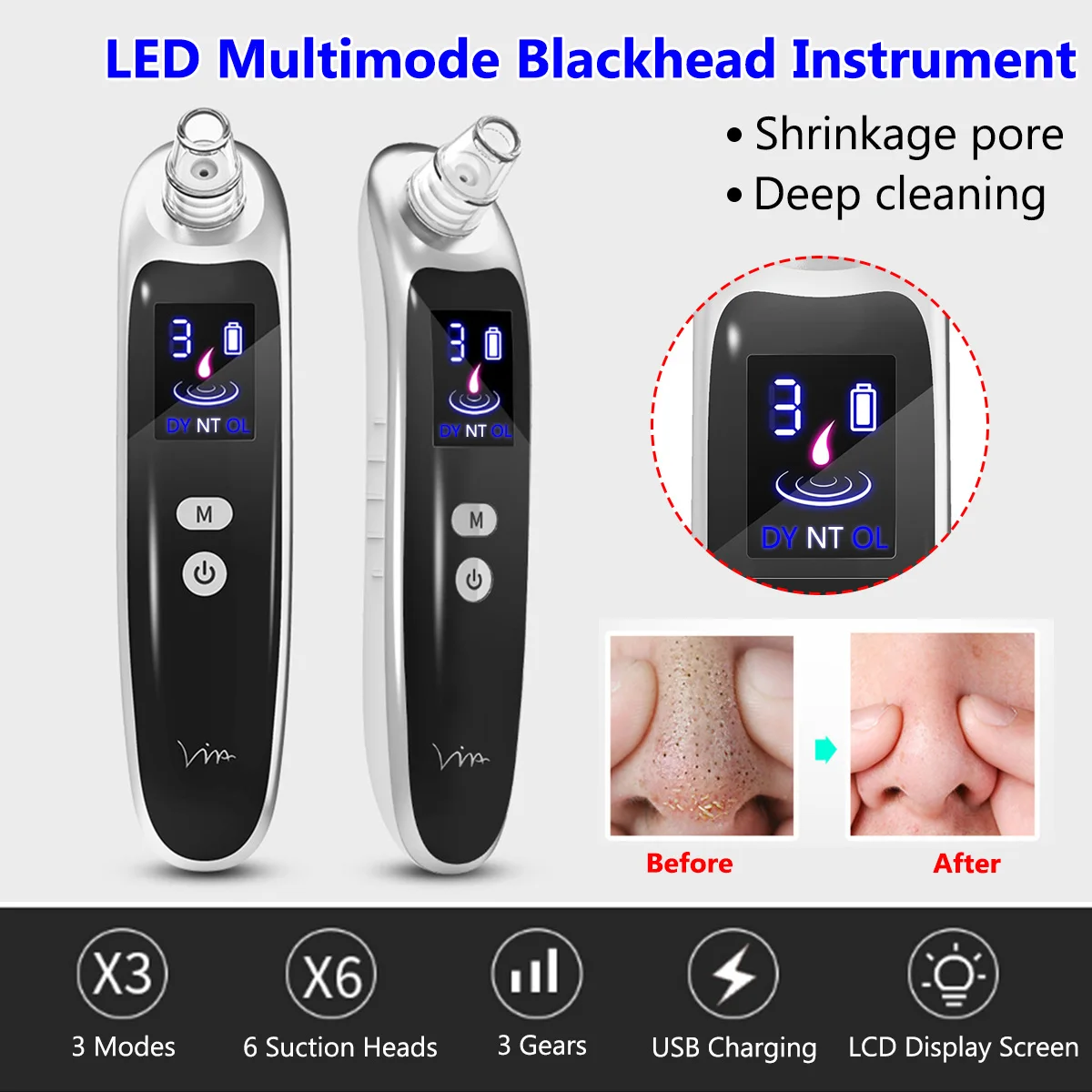 Face Nose Acne Black Dot Pimple Blackhead Remover Electric Blackhead Vacuum Cleaner Pore Machine with 6 Head Skin Care Tools
Face Nose Acne Black Dot Pimple Blackhead Remover Electric Blackhead Vacuum Cleaner Pore Machine with 6 Head Skin Care Tools