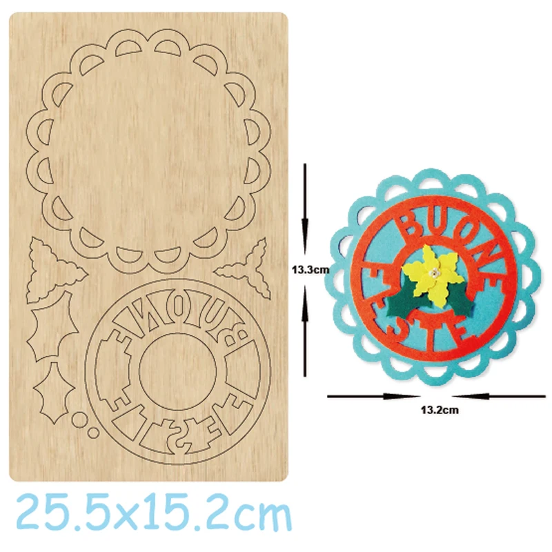 

'Buone Feste' Letter Christmas Flower Die Cut Wood For Leather Blade Rule Cutter Paper Crafts for Common Machines on The Market