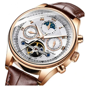

SENORS Men's Mechanical Wristwatch Luxury Automatic Watch Moon Phase Date Week Display Skeleton Tourbillon Clock Reloj Hombre