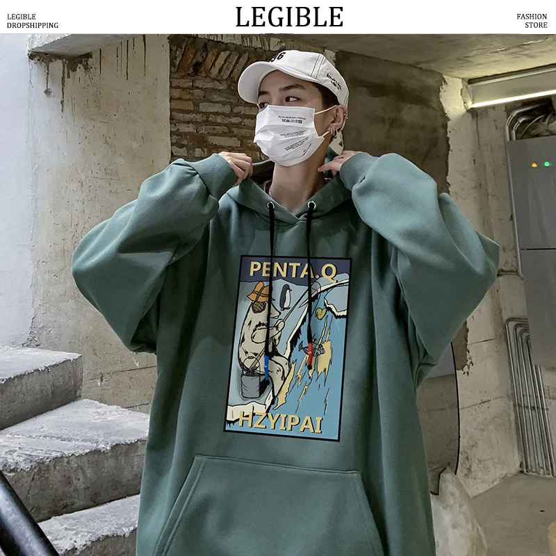 LEGIBLE Spring Autumn Hoodies Men Loose Sweatshirts Male Hip Hop Casual Hooded Pullover | Мужская одежда