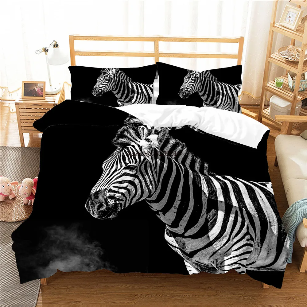 

Zebra Black Duvet Cover Set with Pillowcase Twin Full Queen King Size Animals Boys Bedding Set Room Decor Comforter Set