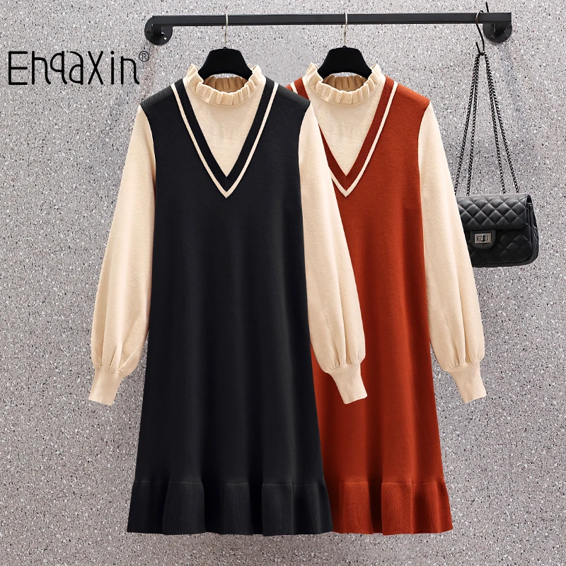 EHQAXIN Autumn Winter Ladies Knit Dresses Fashion Wood Ears V-Neck Stitching Loose Ruffled Casual Sweater Dress L-4XL
EHQAXIN Autumn Winter Ladies Knit Dresses Fashion Wood Ears V-Neck Stitching Loose Ruffled Casual Sweater Dress L-4XL
