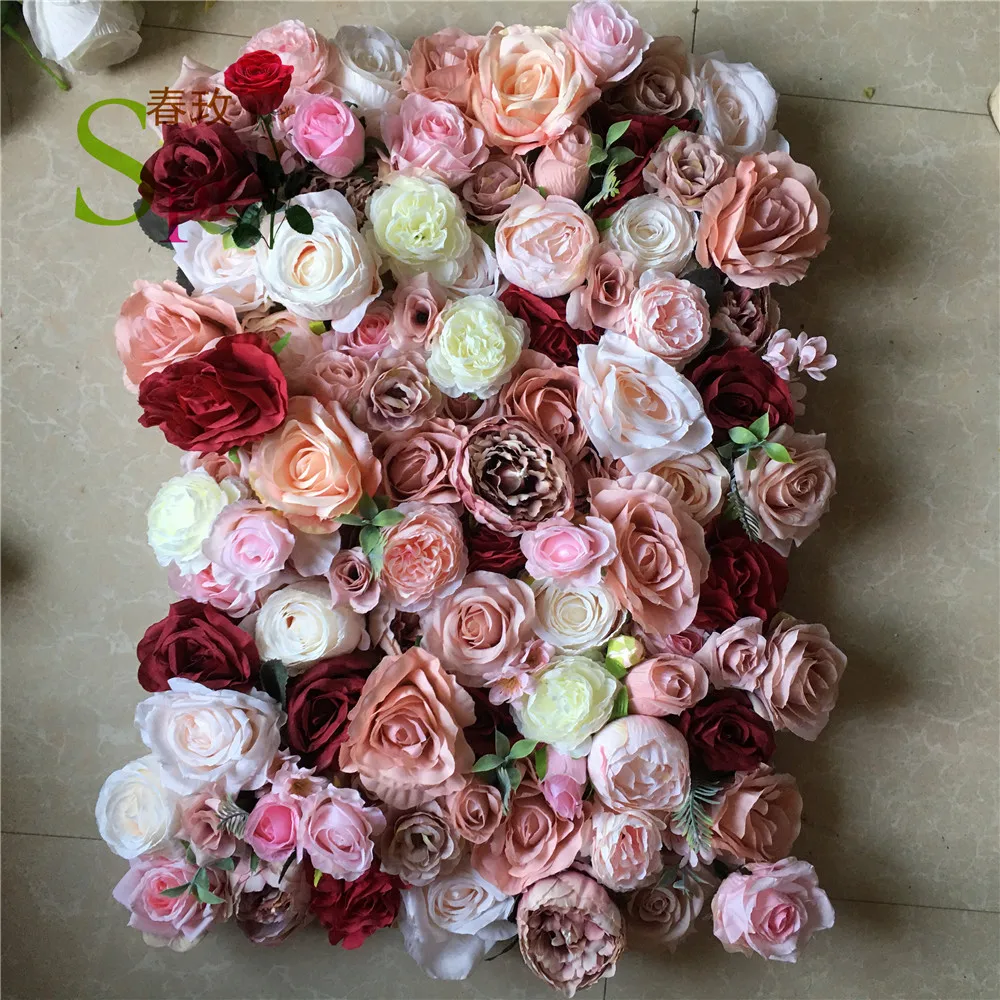 

SPR Custom White Pink Wedding Supplies Decoration Rose Hydrangea Backdrop Silk Artificial Decorative Flower Wall Panel