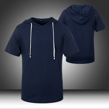

2020 Hood Men's T Shirt Summer Tee Extended Round Sweep Hooded T-Shirt Solid Color Long Tops Hip Hop Men Long Tshirt streetwear