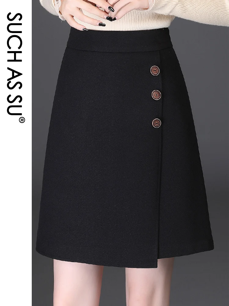 SUCH AS SU Skirts Womens 2020 Autumn Winter Wool Button Black Slim High Waist Plus Size Female S-3XL Mini Asymmetrical Skirt
SUCH AS SU Skirts Womens 2020 Autumn Winter Wool Button Black Slim High Waist Plus Size Female S-3XL Mini Asymmetrical Skirt