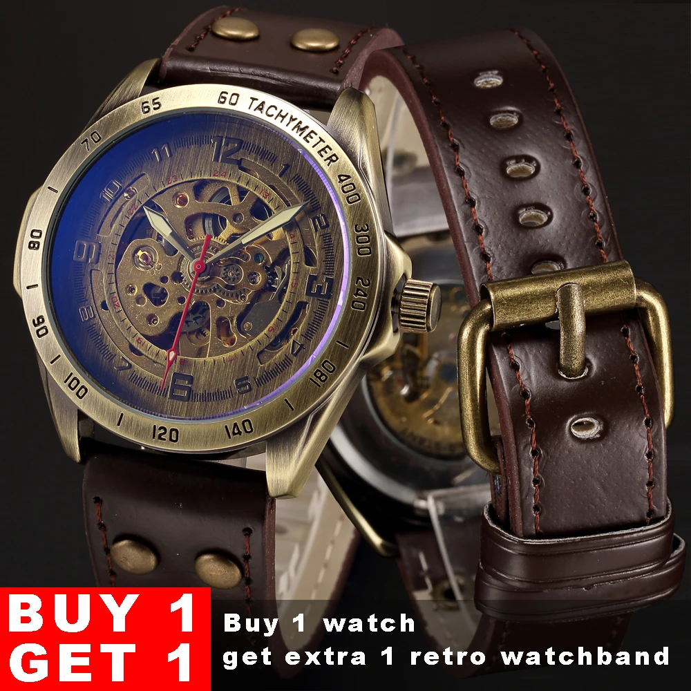 часы мужские механические скелетоны с автоподзаводом стимпанк Mechanical Watch