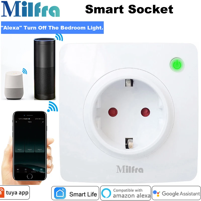 Milfra Europe Standard Smart Wifi Plug Power Socket Wall Socket Wi-fi Smart Switch Plug for Assistant Alexa Tuya Smart Life
Milfra Europe Standard Smart Wifi Plug Power Socket Wall Socket Wi-fi Smart Switch Plug for Assistant Alexa Tuya Smart Life
