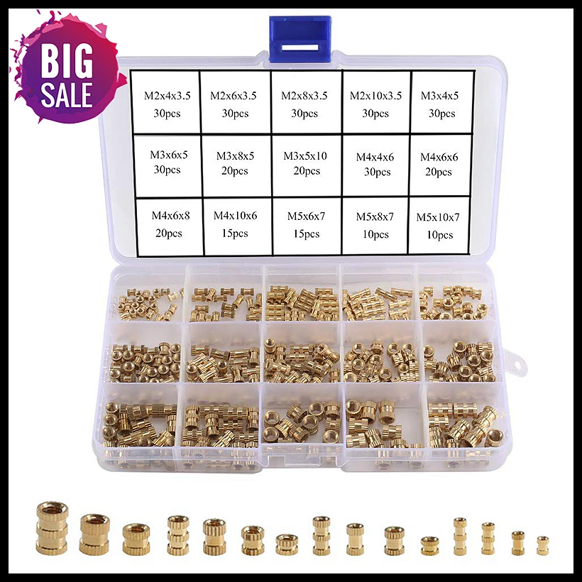330Pcs Female Thread Knurled Nuts M2 M3 M4 M5 Brass Threaded Insert Round Injection Moulding Knurled Nuts Assortment Kit
330Pcs Female Thread Knurled Nuts M2 M3 M4 M5 Brass Threaded Insert Round Injection Moulding Knurled Nuts Assortment Kit