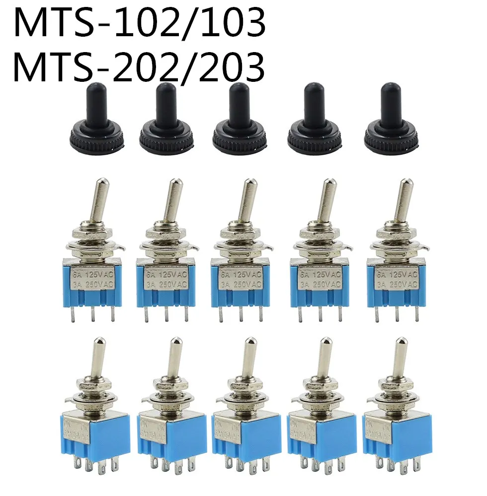 

5pcs 10pcs MTS-102 MTS-103 MTS-202 MTS-203 Toggle Switch 6A 125VAC on on SPDT 6mm Mini switch DPDT on off on Waterproof Cap