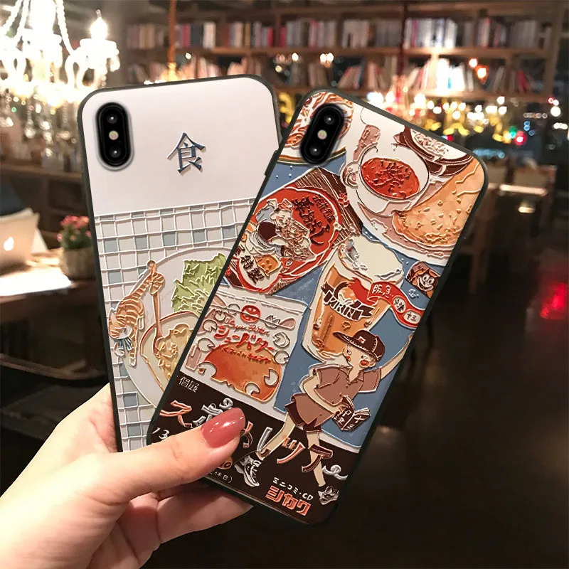 Чехол с тиснением в японском стиле для iPhone 6 6S 7 8 Plus X XS MAX XR мягкая задняя крышка из