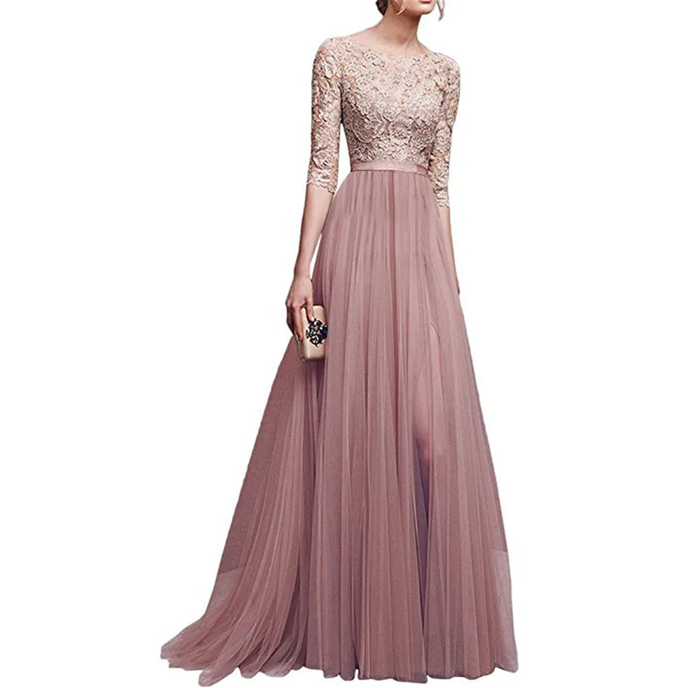 Женское кружевное вечернее платье Wipalo длинное однотонное Макси большого размера