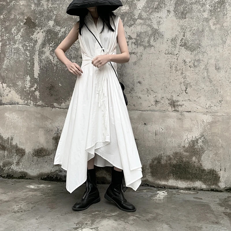 Ladies Sleeveless Shirt Skirt Long Dress Summer New Lapel Solid Color Waist Irregular Asymmetric Design Fashion Skirt
Ladies Sleeveless Shirt Skirt Long Dress Summer New Lapel Solid Color Waist Irregular Asymmetric Design Fashion Skirt
