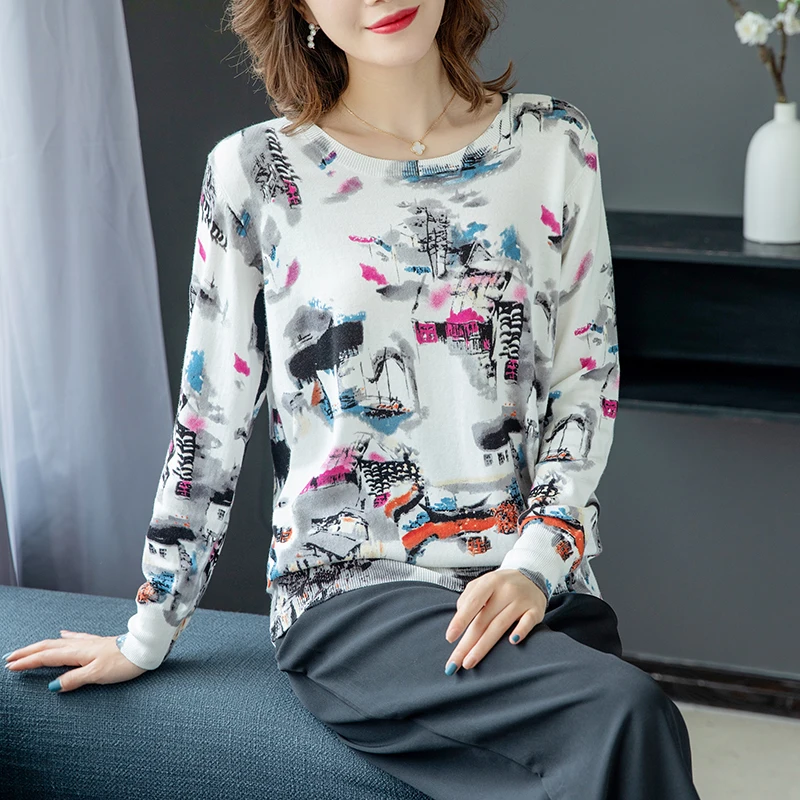 Knitted Sweater Pullovers Jumpers Thin Long Sleeve Autumn Winter Fashion Women High Quanlity Printed Knitwear Female Lady Tops
Knitted Sweater Pullovers Jumpers Thin Long Sleeve Autumn Winter Fashion Women High Quanlity Printed Knitwear Female Lady Tops