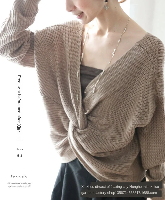 Sexy Deep V-neck Sweater Women's Backless Bat Sleeves Irregular Knotted Sweater Fashion Dual-use Pullover Autumn Clothes Women
Sexy Deep V-neck Sweater Women's Backless Bat Sleeves Irregular Knotted Sweater Fashion Dual-use Pullover Autumn Clothes Women