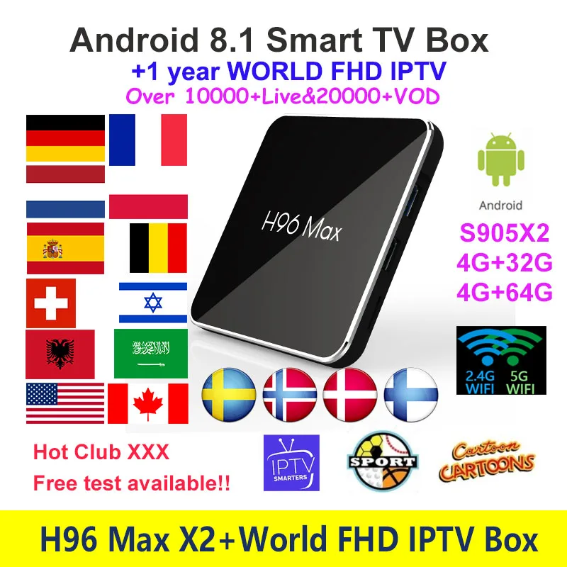 2019 H96 Max X2 Android 8.1 TV BOX with 1 year World FHD IPTV subscription 10000channels Europe Germany Sweden Nordic US Adultxx
2019 H96 Max X2 Android 8.1 TV BOX with 1 year World FHD IPTV subscription 10000channels Europe Germany Sweden Nordic US Adultxx