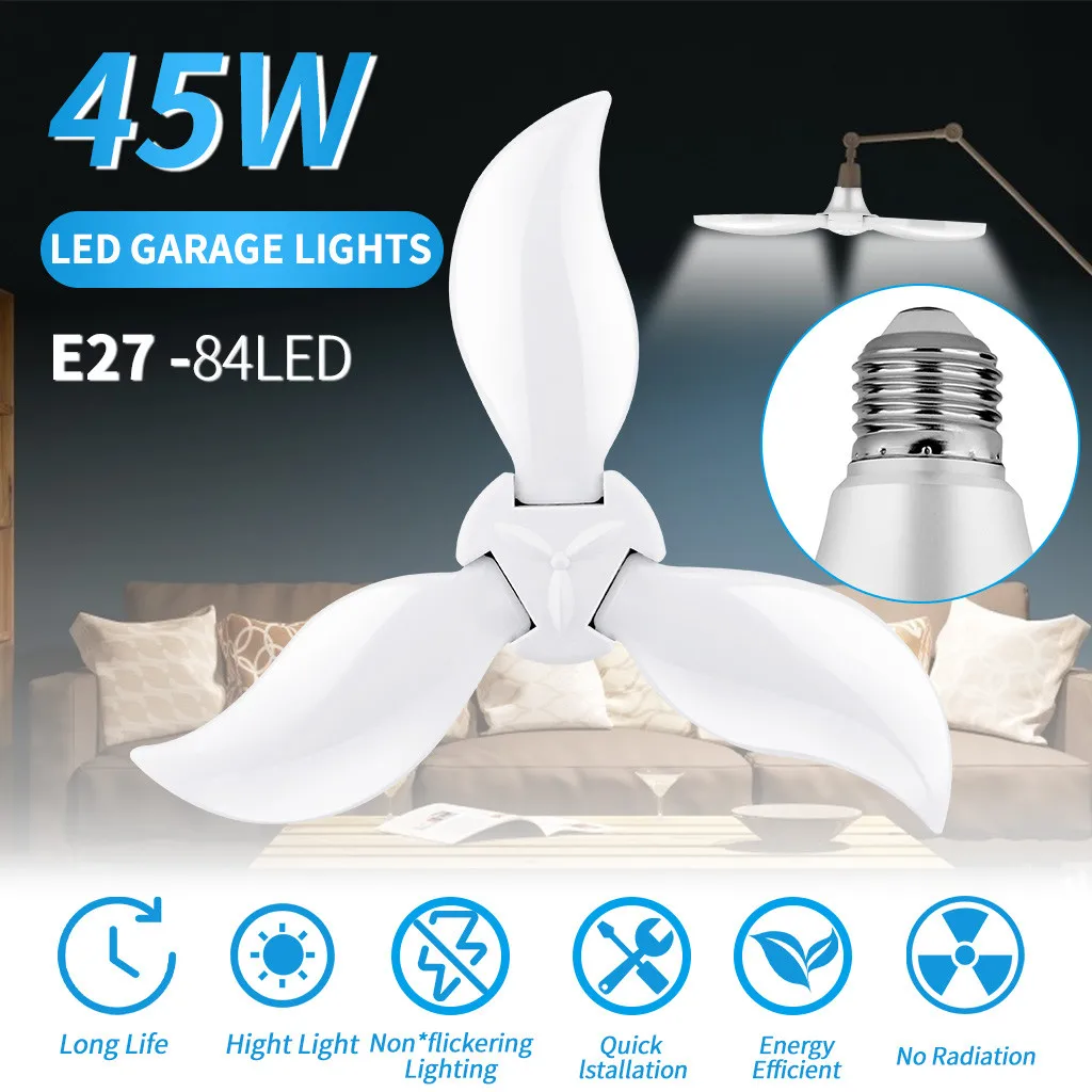 45W E27 LED Foldable Fan Blade Bulb Garage Shop Work Lights Home Ceiling Fixture Deformable Lamp 84LED 6500K Industrial Lamp #38
45W E27 LED Foldable Fan Blade Bulb Garage Shop Work Lights Home Ceiling Fixture Deformable Lamp 84LED 6500K Industrial Lamp #38