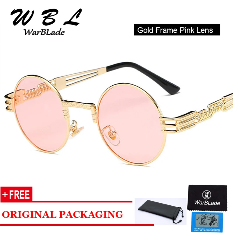 

WarBLade Gothic Steampunk Sunglasses Men Metal Round Shades Male Clear Sun Glasses For Women Hip Hop 2019 New