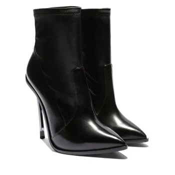 Womens Pointed Toe Real Leather Ankle Boots Stretchy Pull On Stilettos High Metal Heel Shoes Black Plus Size New V003 
Womens Pointed Toe Real Leather Ankle Boots Stretchy Pull On Stilettos High Metal Heel Shoes Black Plus Size New V003