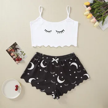 Sexy Women Sleepwear Sets Moon Star Eyelash Print pijamas Home Tracksuit Camis + Shorts Suit Intimates Sleepwear Cami Tops Mujer
Sexy Women Sleepwear Sets Moon Star Eyelash Print pijamas Home Tracksuit Camis + Shorts Suit Intimates Sleepwear Cami Tops Mujer