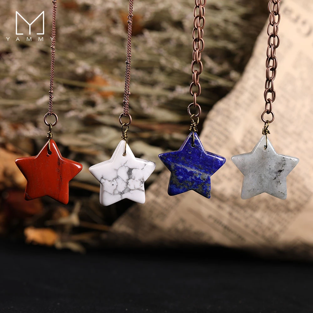 

Yammy Natural Crystal Lovely Five-Pointed Star Pendant, Bronze Necklace Starfish Gem Reiki Healing Series Gift For Women