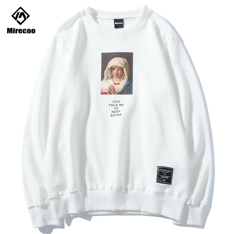 Harajuku Virgin Mary Printed Hoodie Sweatshirt Men Fashion Casual Pullover Hip Hop 2019 Clothes Tracksuit Autumn New Top | Мужская