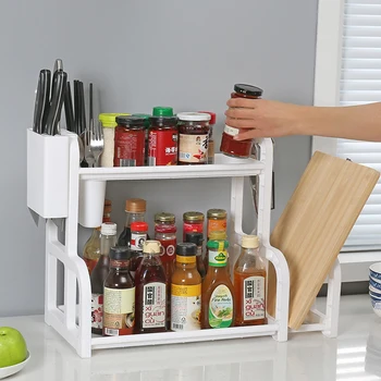 Plastic Kitchen Storage Rack 2 Layers Kitchen Bathroom Countertop Storage Organizer Shelf with Knives Tableware Holder Etagere
Plastic Kitchen Storage Rack 2 Layers Kitchen Bathroom Countertop Storage Organizer Shelf with Knives Tableware Holder Etagere