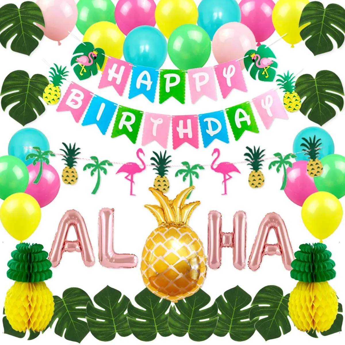 

Hawaiian Birthday Party Decorations Aloha Balloon Banner Flamingo Pineapple Garland for Girl 1st 2nd 3rd Birthday Party Supplies