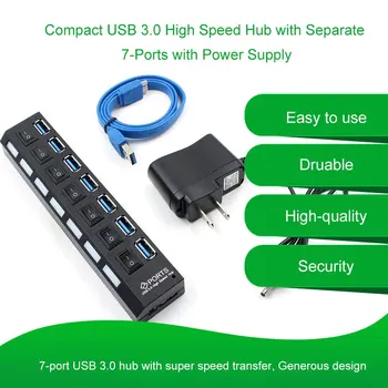 7 / 4 USB 3.0 High Speed Hub with Separate Seven Ports Compact Lightweight Power Adapter Hub with Power Supply
7 / 4 USB 3.0 High Speed Hub with Separate Seven Ports Compact Lightweight Power Adapter Hub with Power Supply