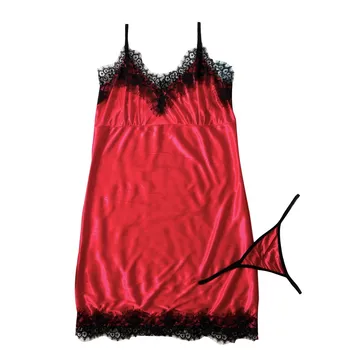Silk Women sexy nightwear V-neck Lace Patchwork Tracksuit Satin Sexy Sleeveless Underwear With Thong Set Lingerie Nightdress 
Silk Women sexy nightwear V-neck Lace Patchwork Tracksuit Satin Sexy Sleeveless Underwear With Thong Set Lingerie Nightdress