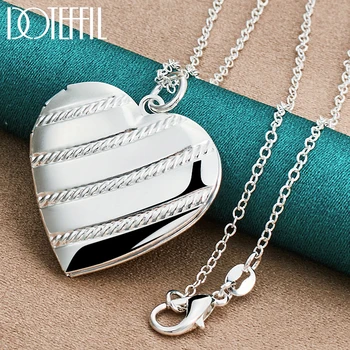 DOTEFFIL 925 Sterling Silver Love Heaet Photo Frame 16-18 Inch Snake Chain Necklace For Woman Man Fashion Wedding Charm Jewelry