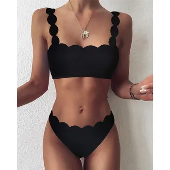 New Sexy Scalloped Ribbed Bikini 2020 Female Swimsuit Women Swimwear Two-pieces Bikini set Lace up Bather Bathing Suit Swim Lady 
New Sexy Scalloped Ribbed Bikini 2020 Female Swimsuit Women Swimwear Two-pieces Bikini set Lace up Bather Bathing Suit Swim Lady