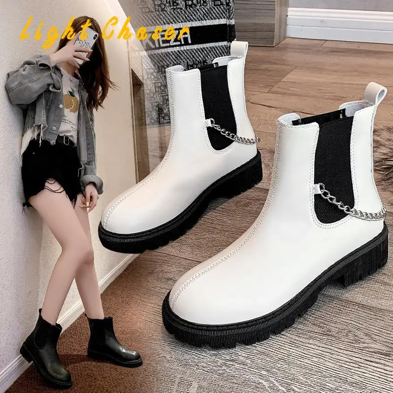 

Chelsea Boots Chunky Boots Women Winter Shoes Suede Ankle Boots Black Female Autumn Fashion Stretch Platform Women's Booties