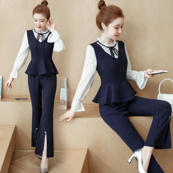 autumn new two pieces women sets flare sleeved white shirts and flare pants office lady elegant pant suits top quality 
autumn new two pieces women sets flare sleeved white shirts and flare pants office lady elegant pant suits top quality