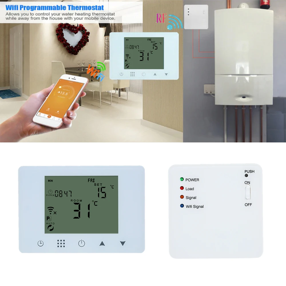 WiFi & RF Wireless Thermostat Wall-hung Gas Boiler Heating Remote Control Temperature Controller Programmable Batteries Powered
WiFi & RF Wireless Thermostat Wall-hung Gas Boiler Heating Remote Control Temperature Controller Programmable Batteries Powered